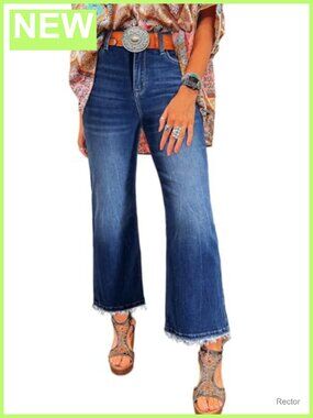 High Waisted Stretchy Flared Raw Hem Cropped Jeans